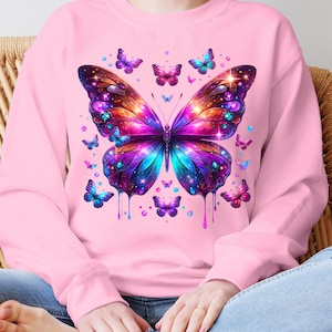 Butterfly PNG, Sublimation Designs, Blue Purple Butterfly T-Shirt, T-Shirt Design, Butterfly Shirt, Instant Digital Download PNG