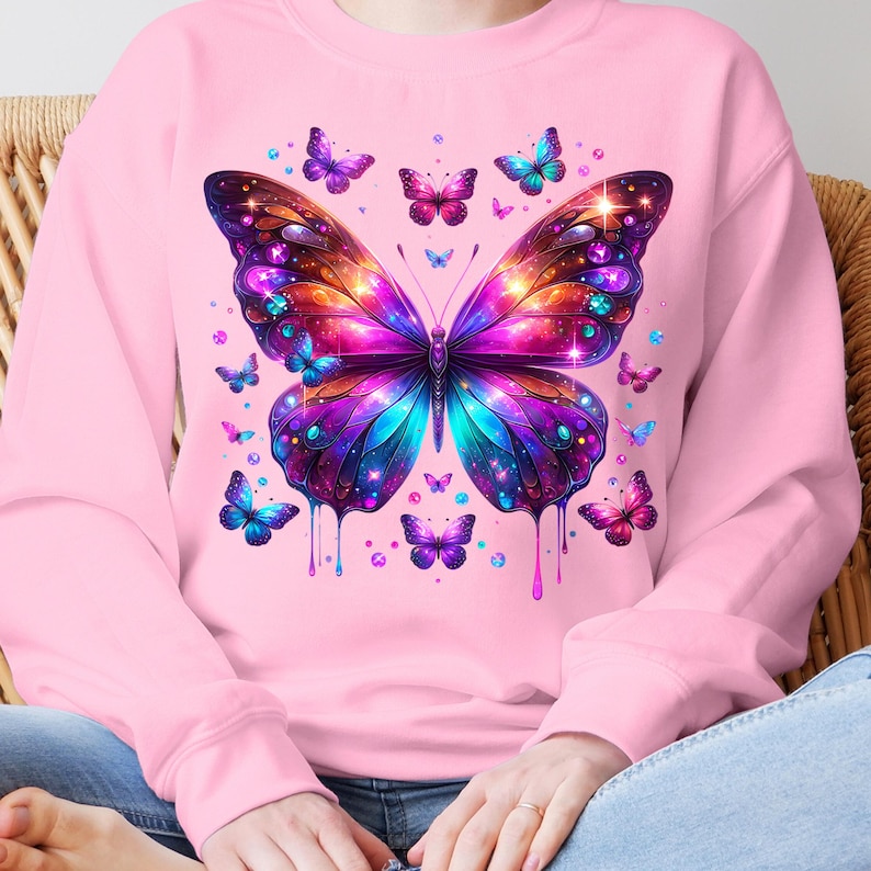 Butterfly PNG, Sublimation Designs, Blue Purple Butterfly T-Shirt, T-Shirt Design, Butterfly Shirt, Instant Digital Download PNG