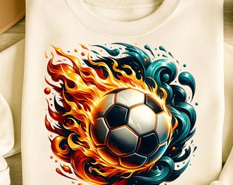 Balón de fútbol PNG Diseño de camiseta Fútbol Png Diseños de sublimación Camiseta de fútbol Balón de fútbol en llamas Png Deportes Png Descarga digital PNG DTF