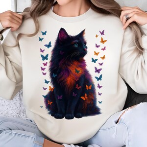 Kitten PNG T-Shirt Design Cat Lover Png Sublimation Design Black Cat Png Colorful Butterfly Png Cat Lover Shirt Tending Png Digital Download