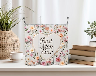 Envoltorio para vaso "La mejor mamá del mundo" PNG, diseños de sublimación para vaso delgado de 20 oz, envoltorio floral para vaso de mamá, diseños 3D para vaso de mamá, descarga digital