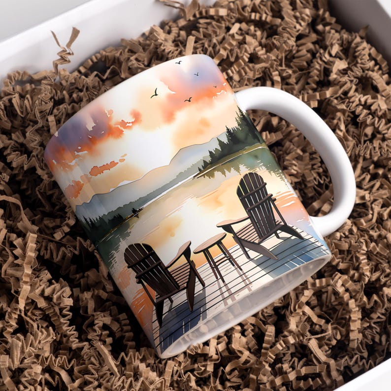 Lake Life Mug Wrap PNG, 11 oz & 15 oz Coffee Mug Wrap, Sunset Mug Wrap, Coffee Cup Sublimation Designs, River Mug Wrap, Digital Download PNG