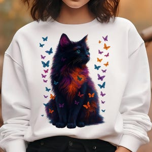 Kitten PNG T-Shirt Design Cat Lover Png Sublimation Design Black Cat Png Colorful Butterfly Png Cat Lover Shirt Tending Png Digital Download