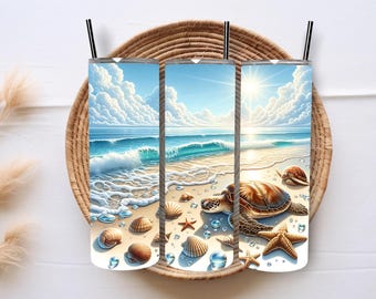 Strand Tumbler Wrap PNG, 20 Unzen Skinny Tumbler Sublimationsentwürfe, Seashell Tumbler Wrap, Ocean Tumbler Wrap, Tumbler Wrap, digitaler Download