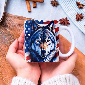 USA Mug Wrap PNG, Wolf Mug Wrap, 11 oz & 15 oz Coffee Mug Wrap, Patriotic Mug Wrap, Coffee Cup Sublimation Designs, Instant Digital Download