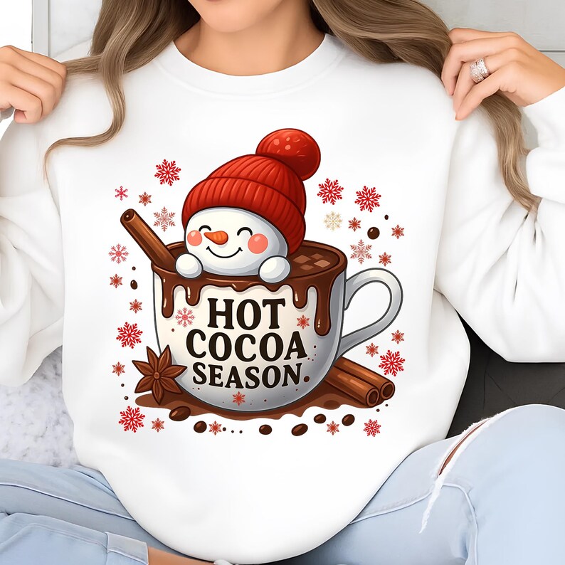 Hot Cocoa PNG T-Shirt Design Snowman Png Snowflake Png Christmas Png Sublimation Designs Christmas Shirt Png Coffee Png Digital Download DTF