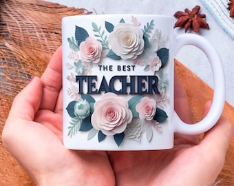 The Best Teacher mokomslag, 11 oz en 15 oz 3DTeacher mok sublimatieontwerpen, mok leraar waardering voor leraar koffiemok, digitale download