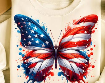 American Flag Butterfly Png, Sublimation Designs, USA Png, Butterfly Shirt, America Png, 4Th of July Png, T-Shirt Design, Digital Download