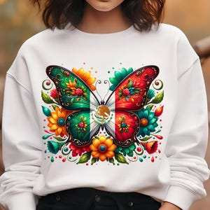 Mexico Butterfly PNG, Sublimation Designs, Mexico Png, Mexican Flag Png, Mexican Shirt, Mexican Png, T-Shirt Design, Digital Download DTF