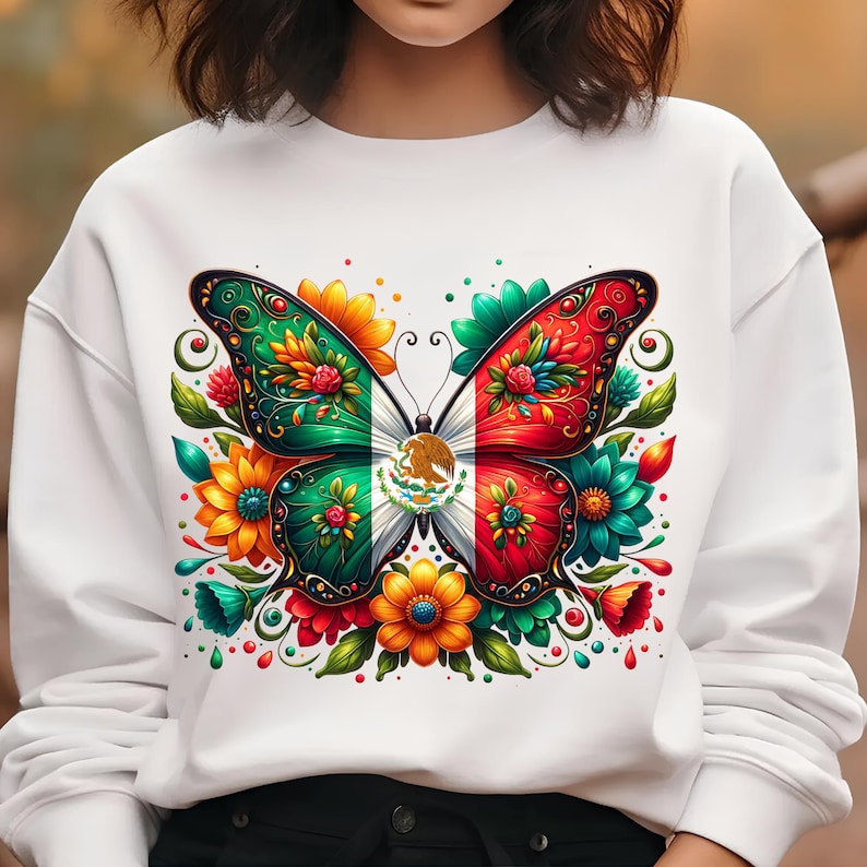 Mexico Butterfly PNG, Sublimation Designs, Mexico Png, Mexican Flag Png, Mexican Shirt, Mexican Png, T-Shirt Design, Digital Download DTF