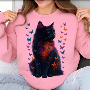 Kitten PNG T-Shirt Design Cat Lover Png Sublimation Design Black Cat Png Colorful Butterfly Png Cat Lover Shirt Tending Png Digital Download
