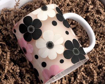 Blumenbecherverpackung, 11 Unzen und 15 Unzen Kaffeetassenvorlage, Kaffeetasse-Sublimationsdesigns, Blumenbecherverpackung, 3D-Becherverpackung, digitaler Download