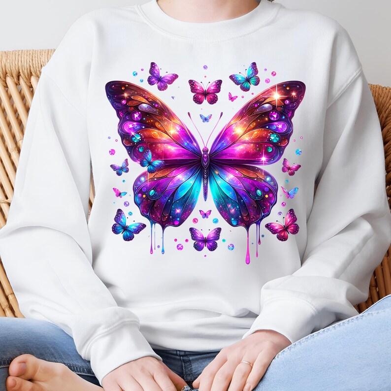 Butterfly PNG, Sublimation Designs, Blue Purple Butterfly T-Shirt, T-Shirt Design, Butterfly Shirt, Instant Digital Download PNG