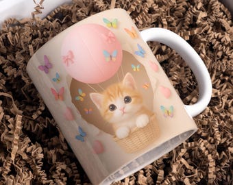 Cat Mug Wrap 11 oz & 15 oz Coffee Mug PNG Cat Lover Mug Sublimation Designs 3D Cat Mug Wrap, Cute Cat Mug Wrap Digital Download PNG