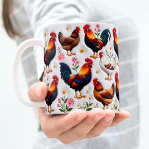 Inflated Chicken Mug Wrap 11 oz & 15 oz Rooster Mug Wrap Coffee Mug Png Sublimation Designs Floral Chicken Mug Wrap Digital Download PNG