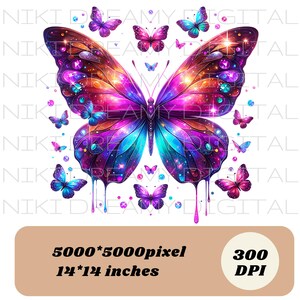 Butterfly PNG, Sublimation Designs, Blue Purple Butterfly T-Shirt, T-Shirt Design, Butterfly Shirt, Instant Digital Download PNG