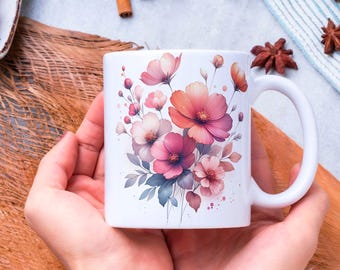 Flower Mug Wrap 11 Oz & 15 Oz Coffee Mug PNG 3D Mug Wrap Pink Flower Mug Sublimation Designs Flower Mug Template Digital Download PNG