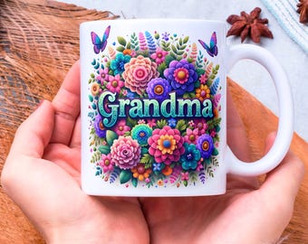 3D Grandma Mug Wrap, 11 oz & 15 oz Grandma Coffee Mug, Grandma PNG, Flower Mug Wrap, Grandmother Mug Sublimation Designs, Digital Download