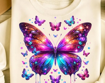 Butterfly PNG, Sublimation Designs, Blue Purple Butterfly T-Shirt, T-Shirt Design, Butterfly Shirt, Instant Digital Download PNG