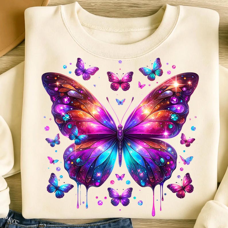 Butterfly PNG, Sublimation Designs, Blue Purple Butterfly T-Shirt, T-Shirt Design, Butterfly Shirt, Instant Digital Download PNG