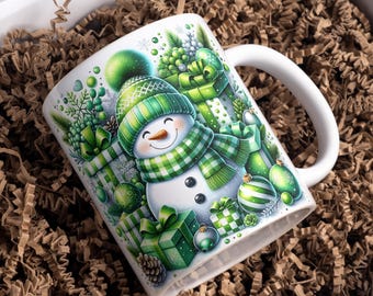 3D Christmas Mug Wrap, 11 oz & 15 oz Christmas Coffee Mug, Snowman Mug Wrap Sublimation Designs, Christmas Cup Wrap, Digital Download PNG