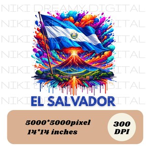 El Salvador Flag Png Sublimation Designs, Flag Png, Volcano Png, El Salvador Shirt, T-Shirt Design, Trending Png, Digital Download PNG