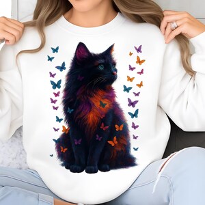 Kitten PNG T-Shirt Design Cat Lover Png Sublimation Design Black Cat Png Colorful Butterfly Png Cat Lover Shirt Tending Png Digital Download