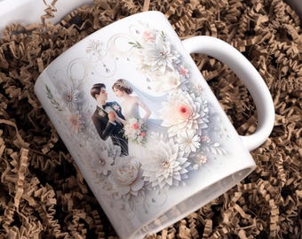 Adesivo para Caneca de Casamento, Modelo para Caneca de Café de 325ml e 445ml, Designs de Sublimação para Canecas de Casal, Adesivo para Caneca de Casal de Noivos, Adesivo 3D para Caneca, Download Digital