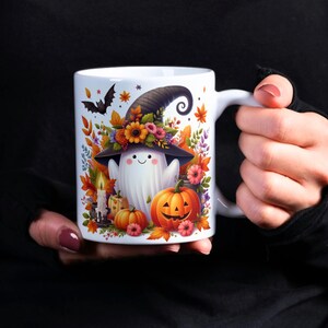 Cute Spooky Season Mug Wrap, 11 oz & 15 oz Halloween Coffee Mug Template, Fall Vibes Png, Pumpkin Mug Sublimation Designs, Digital Download