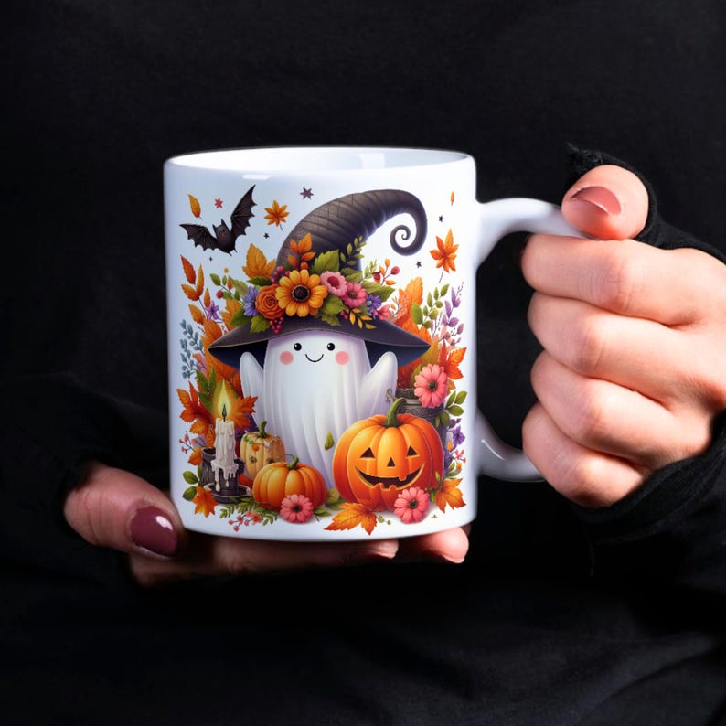 Cute Spooky Season Mug Wrap, 11 oz & 15 oz Halloween Coffee Mug Template, Fall Vibes Png, Pumpkin Mug Sublimation Designs, Digital Download
