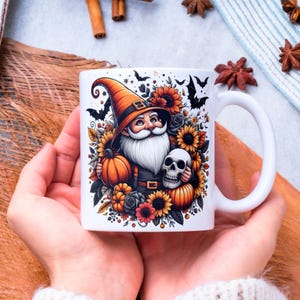 Fall Gnome Mug Wrap, 11 oz & 15 oz Halloween Pumpkin Coffee Mug Template, Bats Mug Wrap, Fall Mug Sublimation Designs, Digital Download PNG