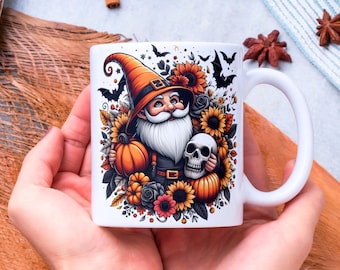 Fall Gnome Mug Wrap: Halloween Pumpkin Coffee Mug Sublimation (Digital Download PNG)