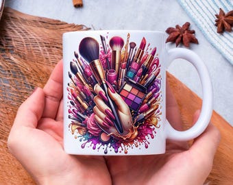 3D Makeup Mug Wrap 11 Oz & 15 Oz Coffee Mug PNG 3D Mug Wrap Makeup Mug Sublimation Designs Makeup Brush Mug Template Digital Download PNG
