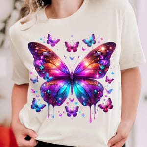 Butterfly PNG, Sublimation Designs, Blue Purple Butterfly T-Shirt, T-Shirt Design, Butterfly Shirt, Instant Digital Download PNG