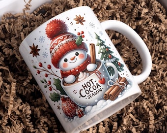 Diseño para taza de chocolate caliente, plantilla para taza de café de 11 oz y 15 oz, diseños para sublimación de tazas, diseño 3D para taza navideña, descarga digital instantánea en formato PNG.