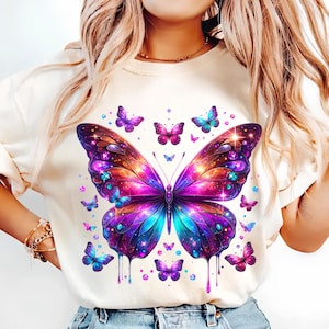 Butterfly PNG, Sublimation Designs, Blue Purple Butterfly T-Shirt, T-Shirt Design, Butterfly Shirt, Instant Digital Download PNG