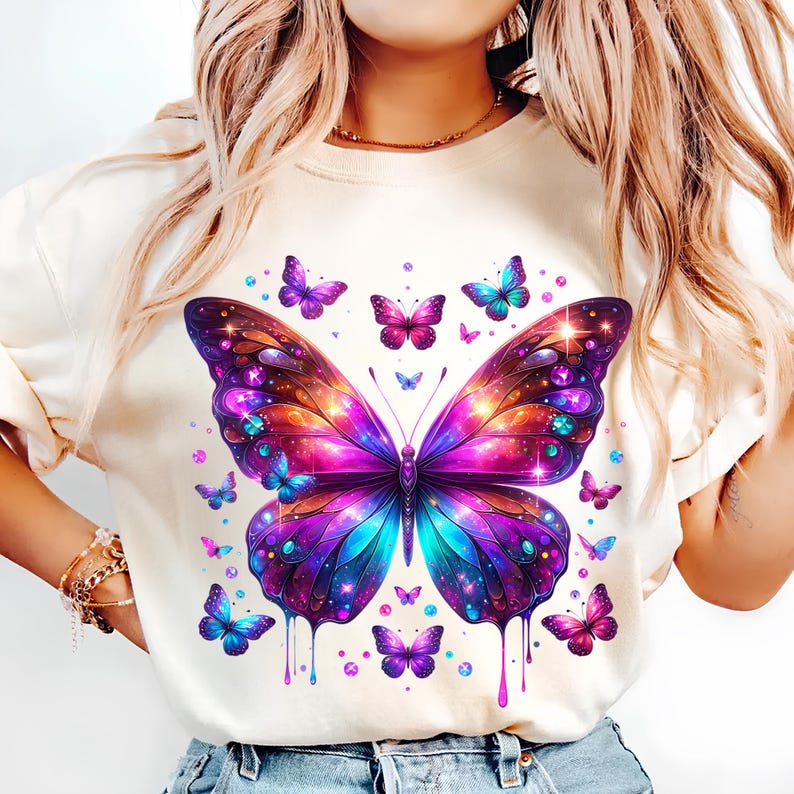 Butterfly PNG, Sublimation Designs, Blue Purple Butterfly T-Shirt, T-Shirt Design, Butterfly Shirt, Instant Digital Download PNG