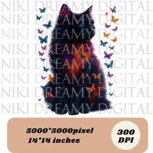 Kitten PNG T-Shirt Design Cat Lover Png Sublimation Design Black Cat Png Colorful Butterfly Png Cat Lover Shirt Tending Png Digital Download