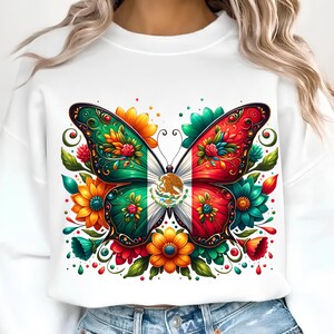 Mexico Butterfly PNG, Sublimation Designs, Mexico Png, Mexican Flag Png, Mexican Shirt, Mexican Png, T-Shirt Design, Digital Download DTF