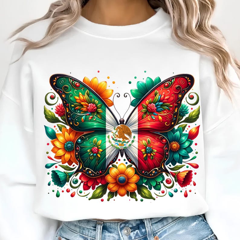 Mexico Butterfly PNG, Sublimation Designs, Mexico Png, Mexican Flag Png, Mexican Shirt, Mexican Png, T-Shirt Design, Digital Download DTF