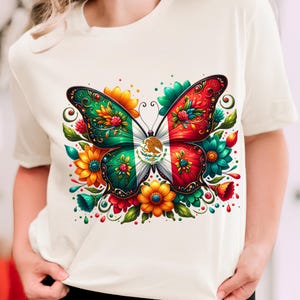 Mexico Butterfly PNG, Sublimation Designs, Mexico Png, Mexican Flag Png, Mexican Shirt, Mexican Png, T-Shirt Design, Digital Download DTF