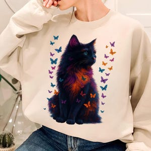 Kitten PNG T-Shirt Design Cat Lover Png Sublimation Design Black Cat Png Colorful Butterfly Png Cat Lover Shirt Tending Png Digital Download