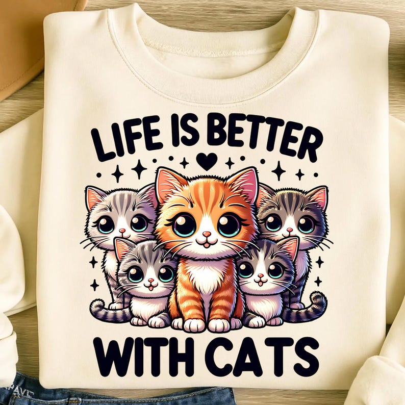 Life Is Better With Cats Png, Sublimation Designs, Cute Cat Png, Cat Png, Cat Lover Png, Trendy Png, T-Shirt Design, Digital Download PNG