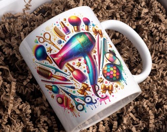 Hairdresser Mug Wrap, 11 oz & 15 oz Coffee Mug PNG, Mug Sublimation Designs, Mug Template Makeup Mug Wrap, 3D Mug Wrap, Digital Download PNG