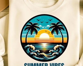 Summer Vibes Beach PNG: Palm Trees Sublimation Design (Digital Download)