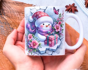 3D sneeuwpop kerst mok wrap, sublimatie ontwerpen, 11 oz en 15 oz koffiemok wrap png, kerstbeker wrap kerstcadeau mok, digitale download