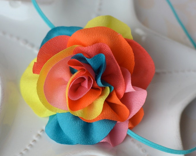 Chiffon Flower Headband in Aqua main image 1