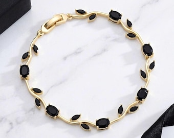 Geburtsstein Armband | Rubin, Smaragd, schwarzer Onyx Goldedelstein Blumenrebe Schmuck Geschenk