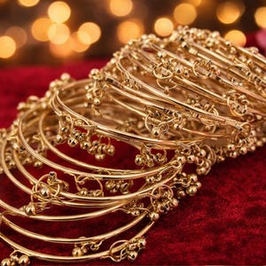 Pulseiras Kashmiri Ghungroo, conjunto de pingente étnico indiano em tom dourado