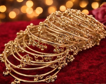 Kashmiri Ghungroo Bangles, Gold Tone Ethnic Indian Charm Set